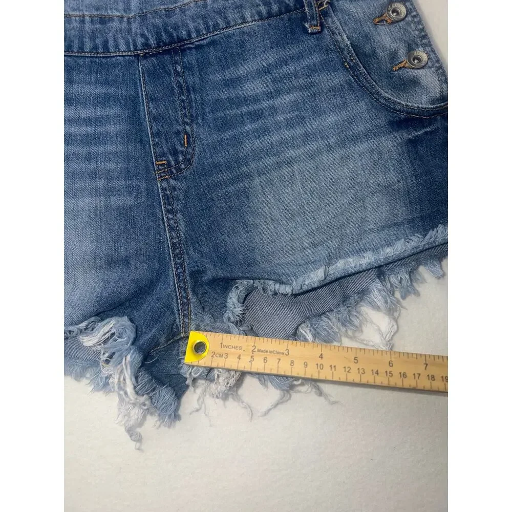 Band of gypsies women’s distressed jeans short overalls